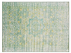 6' x 9' Rectangular Mint Green Distressed Medallion Traditional Washable Area Rug displayed on a white background, showcasing its soft mint green and subtle yellow distressed medallion pattern.