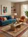 6' x 9' Rectangular Multicolor & Red Striped Tribal Traditional Area Rug styled in a contemporary living room.