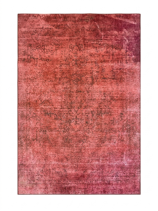 6' x 9' Rectangular Red & Pink Distressed Abstract Modern Area Rug isolated on a white background.