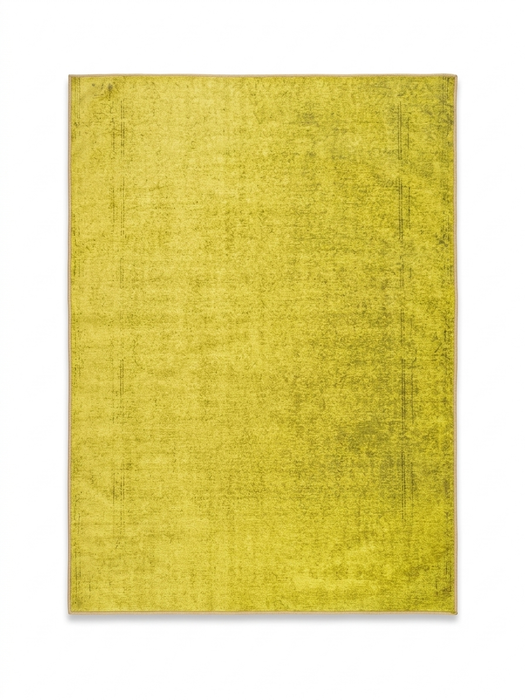 6' x 9' Rectangular Yellow Distressed Minimalist Modern Washable Area Rug isolated on a white background.