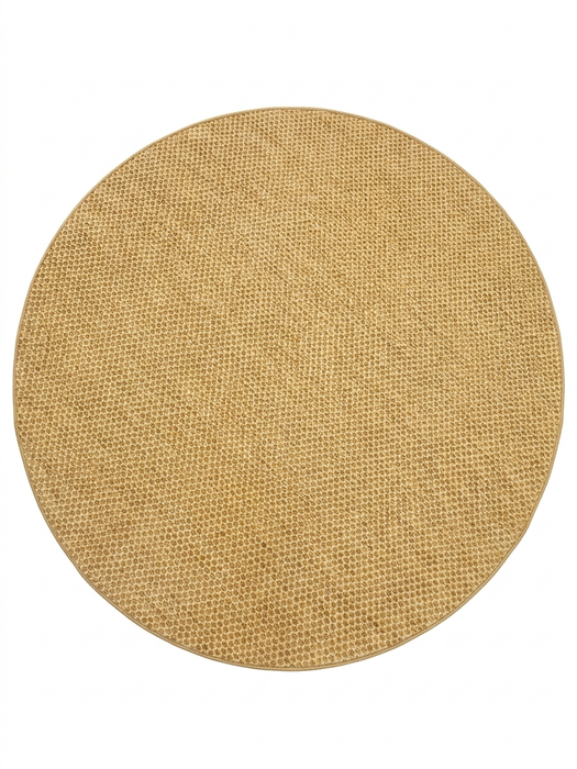 7' Round Beige & Natural Solid Textured Jute-Style Area Rug isolated on a white background.