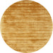 7' Round Gold & Beige Distressed Abstract Modern Area Rug displayed on a plain background.