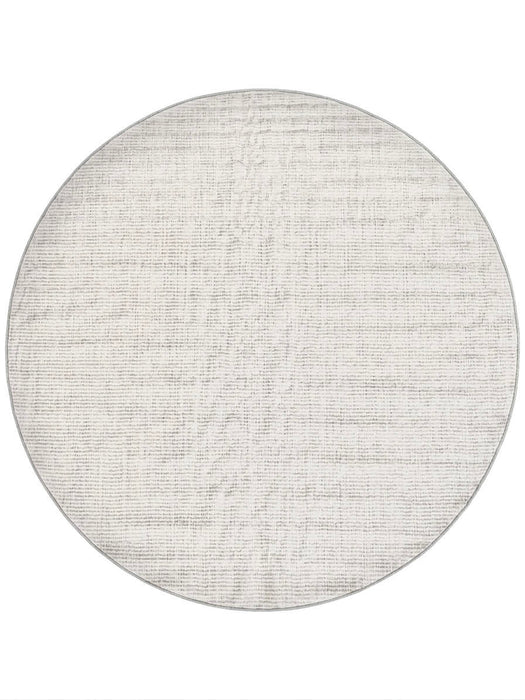 7 ft Round Ivory & Gray Textured Minimalist Modern Washable Area Rug isolated on a white background.
