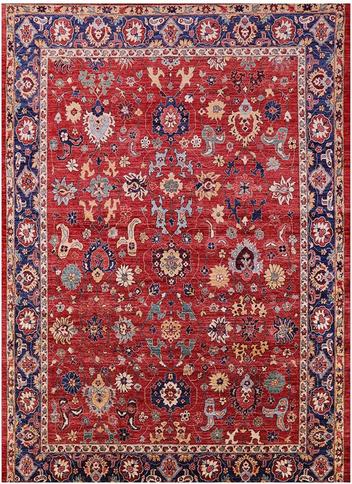 7' x 10' Rectangle Red & Navy Floral Traditional Washable Area Rug displayed on a clean background highlighting the intricate floral motifs and classic border design.