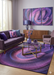 7' x 10' Rectangular Purple & Pink Abstract Modern Area Rug styled in a contemporary living room with violet accents.