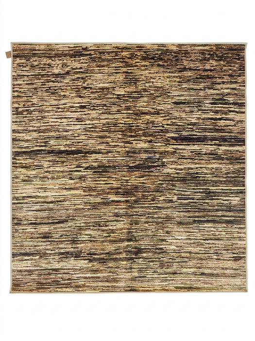 7' x 7' Square Beige & Brown Abstract Modern Area Rug isolated on a white background.