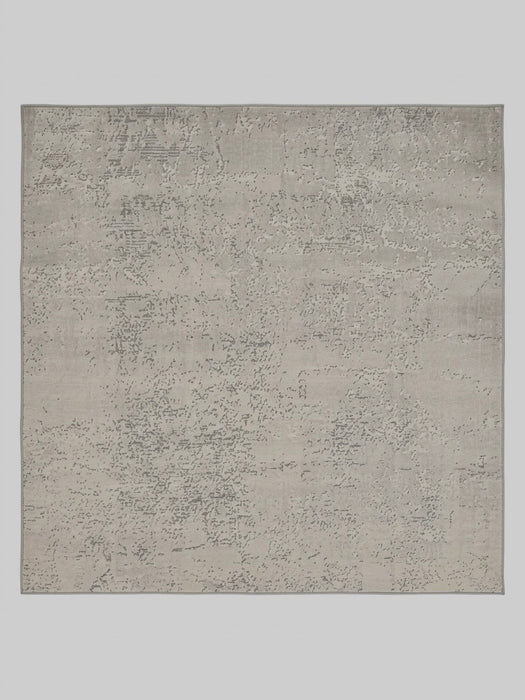 7' x 7' Square Ivory Gray Distressed Abstract Modern Area Rug isolated on a white background.