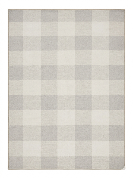 7' x 9' Rectangular Ivory & Gray Checkered Plaid Modern Farmhouse Area Rug isolated on a white background.