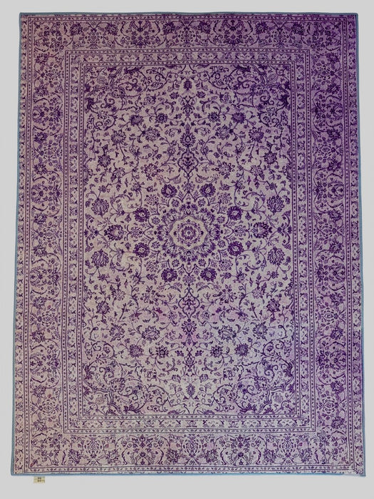 7' x 9' Rectangular Ivory & Purple Floral Medallion Traditional Area Rug isolated on a white background.
