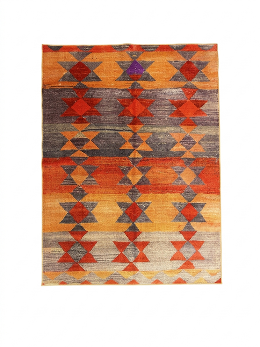 7' x 9' Rectangular Orange Multi Color Geometric Tribal Southwestern Area Rug isolated on a white background.
