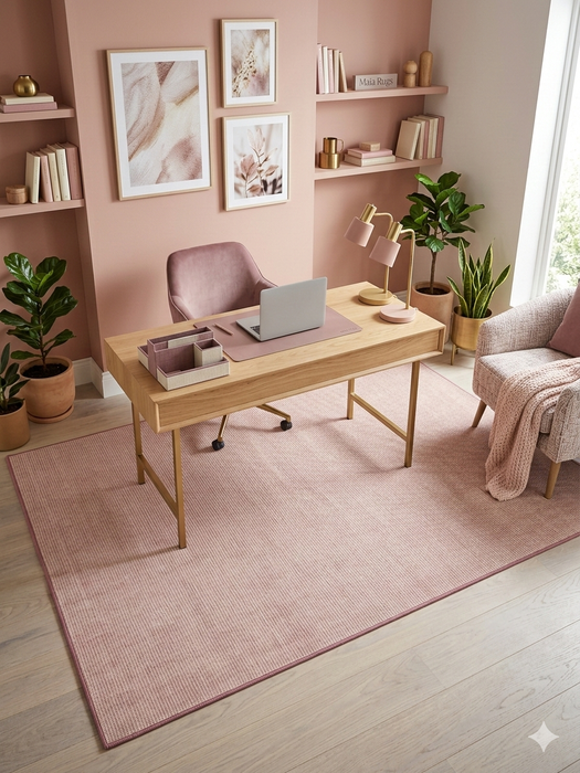7' x 9' Rectangular Pink Ivory Solid Modern Area Rug product view highlighting the subtle woven texture and pink border.