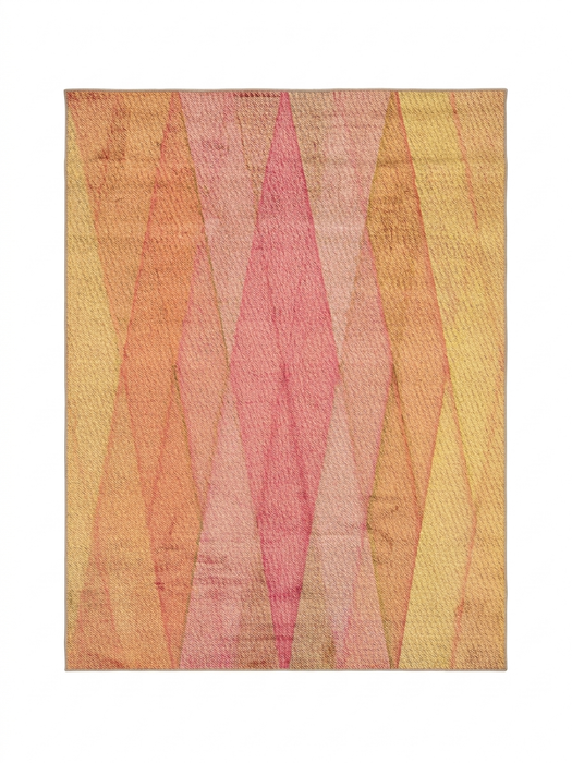 7' x 9' Rectangular Pink Orange Abstract Geometric Modern Area Rug isolated on a white background.