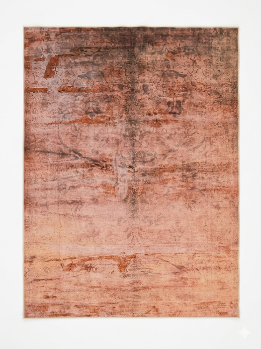 7' x 9' Rectangular Rust Terracotta Distressed Abstract Vintage Area Rug isolated on a white background.