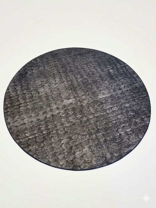 8' Round Charcoal Gray Textured Abstract Modern Washable Area Rug isolated on a white background.
