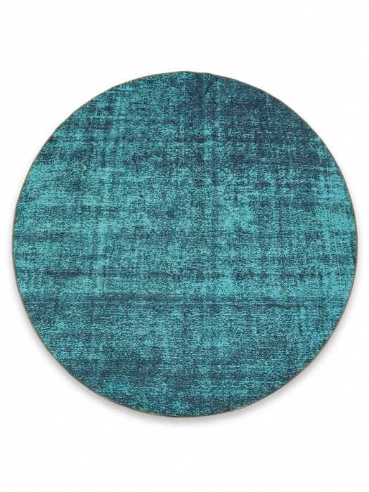 8' Round Teal & Charcoal Distressed Modern Washable Area Rug displayed on a clean background highlighting the textured distressed pattern and rich teal tones.