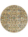 8' round multicolor geometric triangle pattern modern area rug isolated on a white background.
