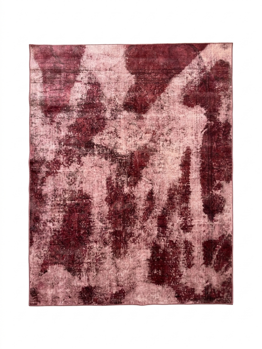8' x 10' Rectangular Blush & Burgundy Distressed Abstract Modern Area Rug isolated on a white background.