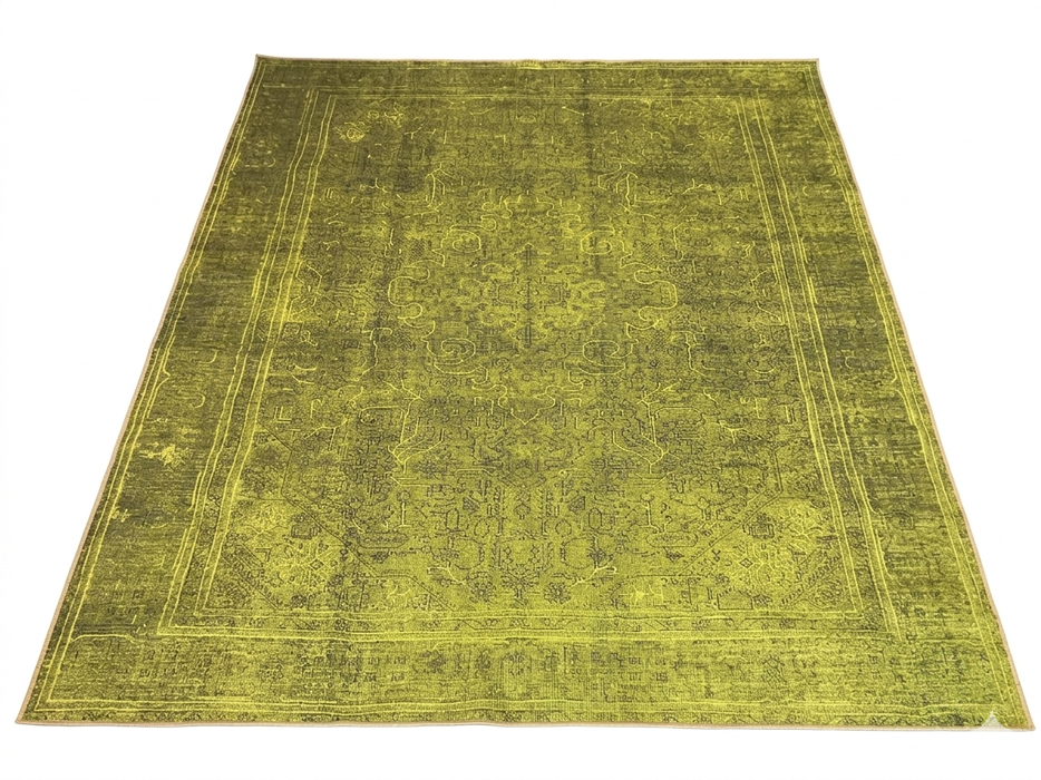 8' x 10' Rectangular Olive Gold Distressed Medallion Traditional Washable Area Rug displayed on a white background.