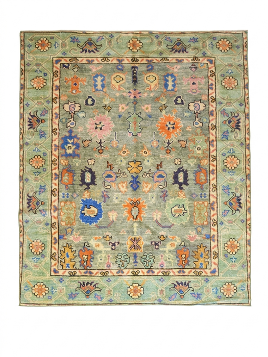 8' x 10' Rectangular Sage Green Multicolor Floral Traditional Washable Area Rug isolated on a white background.