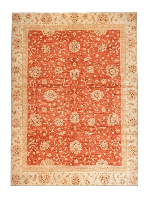 8' x 12' Rectangular Rust Orange & Ivory Floral Traditional Washable Area Rug isolated on a white background.