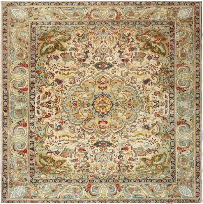 8' x 8' Square Ivory Multicolor Floral Medallion Traditional Area Rug isolated on a white background.