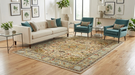 8' x 8' Square Ivory & Multicolor Floral Medallion Traditional Area Rug styled in an elegant living room.