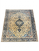 8' x 8' Square Ivory & Navy Blue Floral Medallion Traditional Area Rug isolated on a white background.