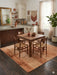 8' x 8' square terracotta & beige textured abstract modern area rug styled in a modern dining area with a wooden table and natural textures.