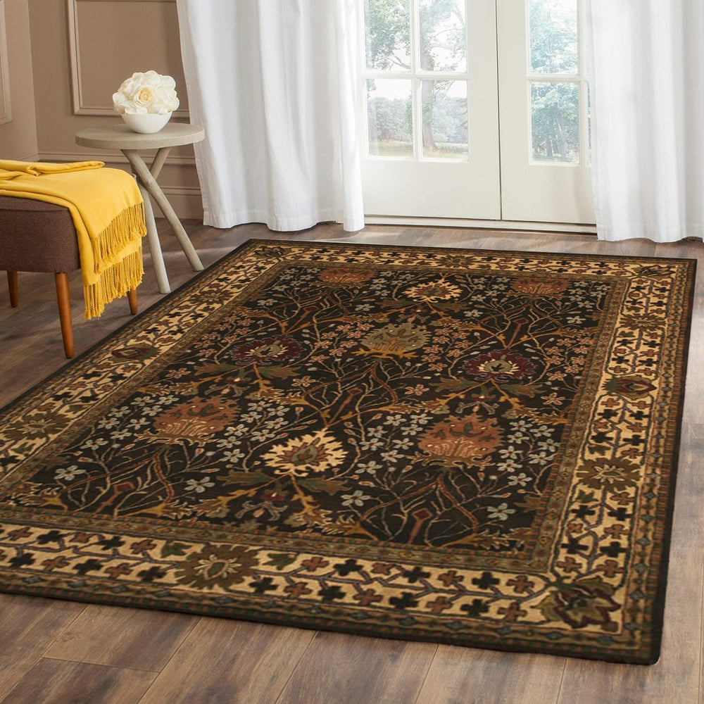 EORC Area Rug for Bedroom & Home Décor-Handmade Wool Rug Provides Comfort and Beauty for Everyday Use, Low Pile Printed Throw Indoor Floor Carpet for Living Room & Entrance, 6ft x 9ft, Brown