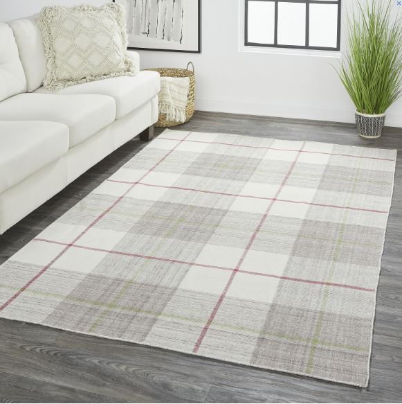 Size 8x10 Farmhouse Style Soft Casual Plaid Rug