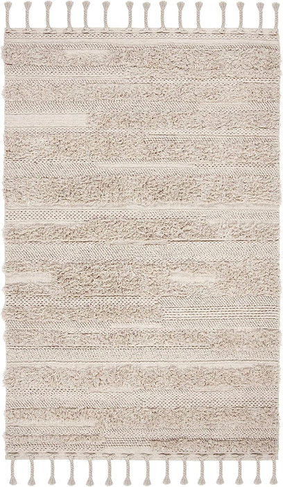 SAFAVIEH Casablanca Collection Accent Rug - 4' x 6', Grey, Handmade Textured Wool Braided Tassel, 0.5-inch Thick Ideal for High Traffic Areas in Entryway, Living Room, Bedroom