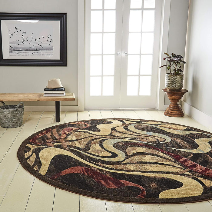 5'2" Round, Black/Brown Picasso Contemporary Abstract Area Rug By Home Dynamix
