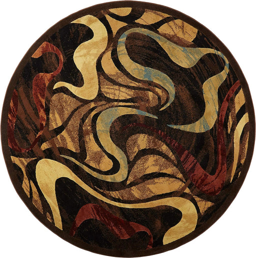 5'2" Round, Black/Brown Picasso Contemporary Abstract Area Rug By Home Dynamix