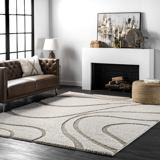 8x11 Cream/Ivory Modern Transitional Shag Area Rug for Indoor by nuLOOM