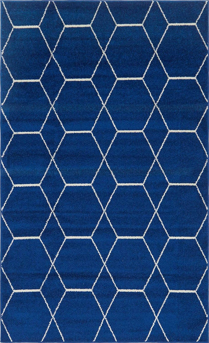 5' 3" x 8' Rectangle, Navy Blue Trellis Geometric Area Rug