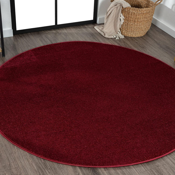 4' Round Red Solid Low-Pile Indoor Area Rug Easy-Washing By JONATHAN Y