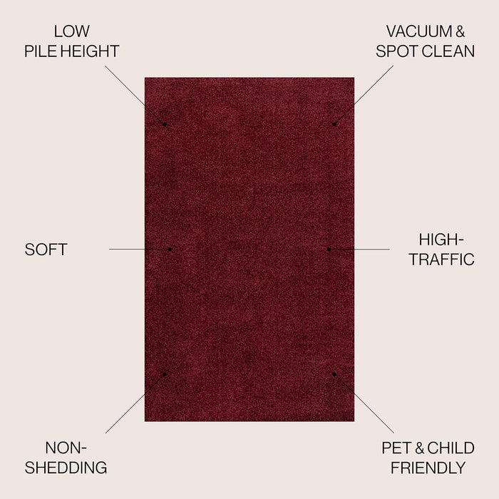 4' Round Red Solid Low-Pile Indoor Area Rug Easy-Washing By JONATHAN Y