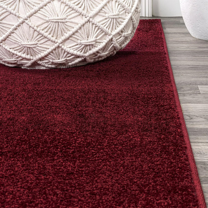 4' Round Red Solid Low-Pile Indoor Area Rug Easy-Washing By JONATHAN Y