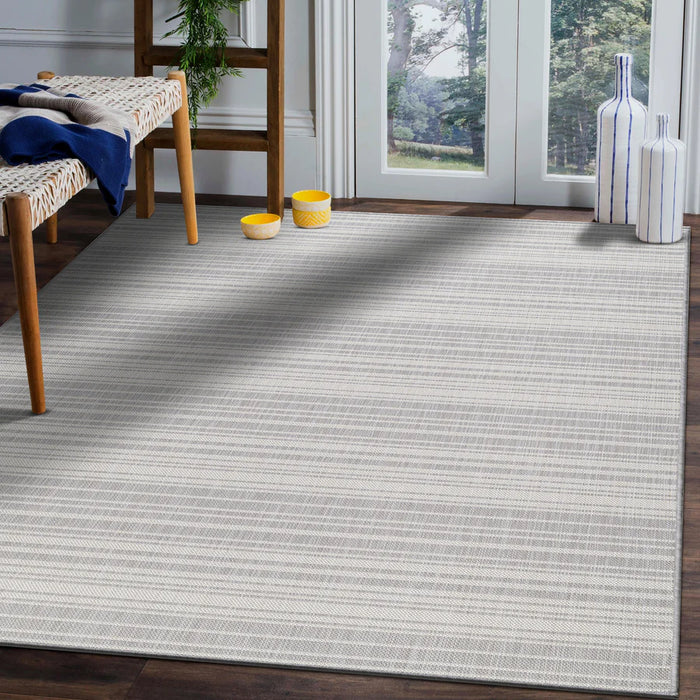 Size  5x7 Beverly Rug Beige Striped Indoor Outdoor Rug, Outside Carpet for Patio, Deck, Porch