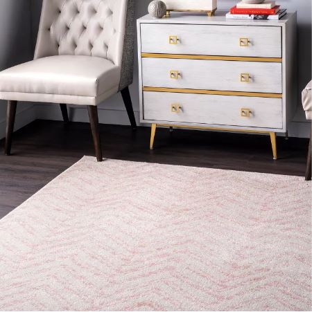 Size 6' 7" x 9' Color Pink Nuloom Rosanne Transitional Striped Area Rug