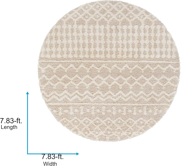 Livabliss Hapsburg Moroccan Shag Area Rug, 7'10" Round, Beige