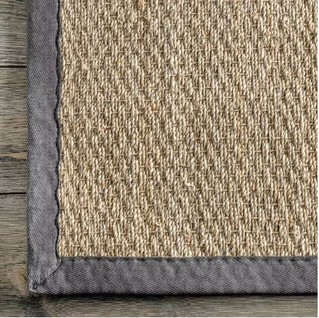 nuLOOM Elijah Seagrass with Border Dark Gray 6 ft. x 6 ft. Round Area Rug