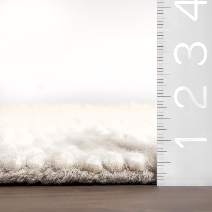 4 Round Off White Penelope Wool Braided Handmade Area Rug, Solid Rustic Farmhouse Style, For Bedroom, Living Room, Hallway, Entryway
