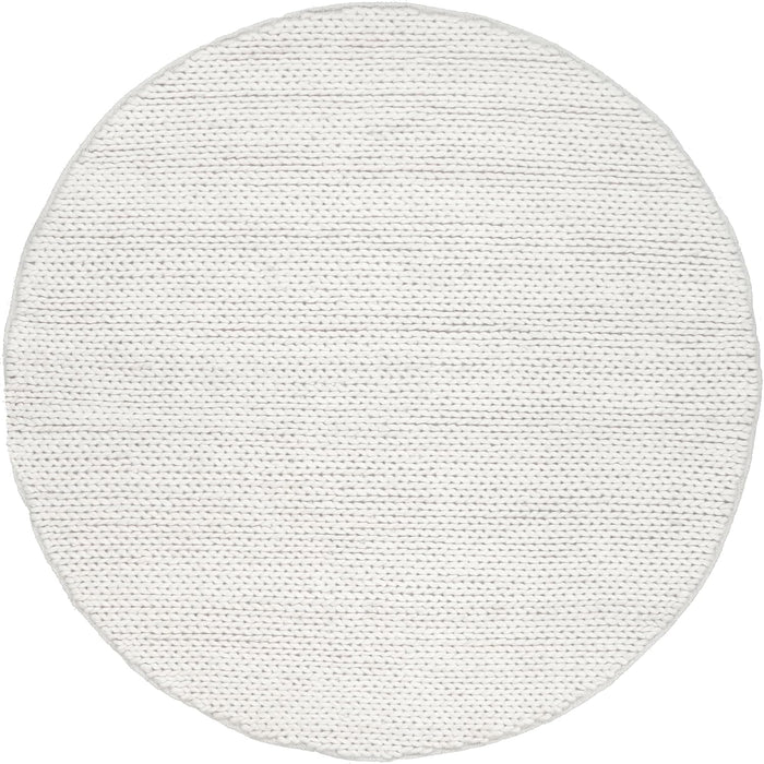 4 Round Off White Penelope Wool Braided Handmade Area Rug, Solid Rustic Farmhouse Style, For Bedroom, Living Room, Hallway, Entryway