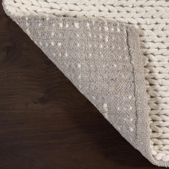 4 Round Off White Penelope Wool Braided Handmade Area Rug, Solid Rustic Farmhouse Style, For Bedroom, Living Room, Hallway, Entryway