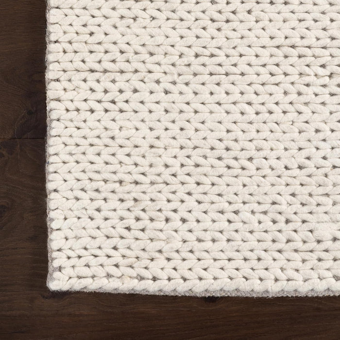 4 Round Off White Penelope Wool Braided Handmade Area Rug, Solid Rustic Farmhouse Style, For Bedroom, Living Room, Hallway, Entryway