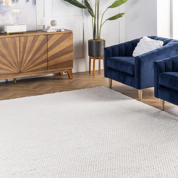 4 Round Off White Penelope Wool Braided Handmade Area Rug, Solid Rustic Farmhouse Style, For Bedroom, Living Room, Hallway, Entryway