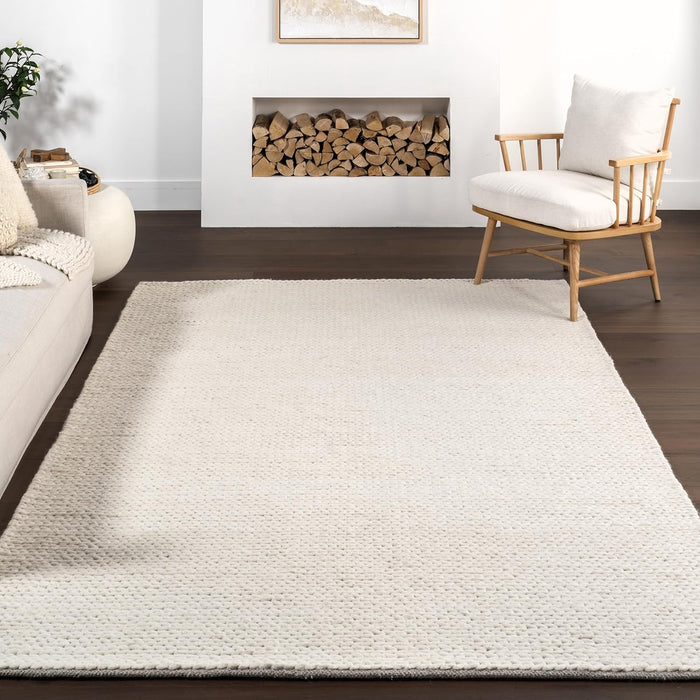 4 Round Off White Penelope Wool Braided Handmade Area Rug, Solid Rustic Farmhouse Style, For Bedroom, Living Room, Hallway, Entryway