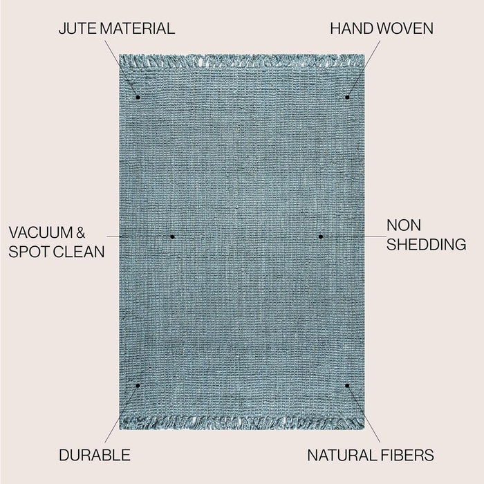3 ft x 5 ft, Light Blue/Gray Hand Woven Chunky Jute with Fringe Indoor Area -Rug Bohemian Farmhouse