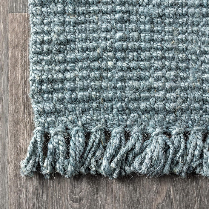 3 ft x 5 ft, Light Blue/Gray Hand Woven Chunky Jute with Fringe Indoor Area -Rug Bohemian Farmhouse